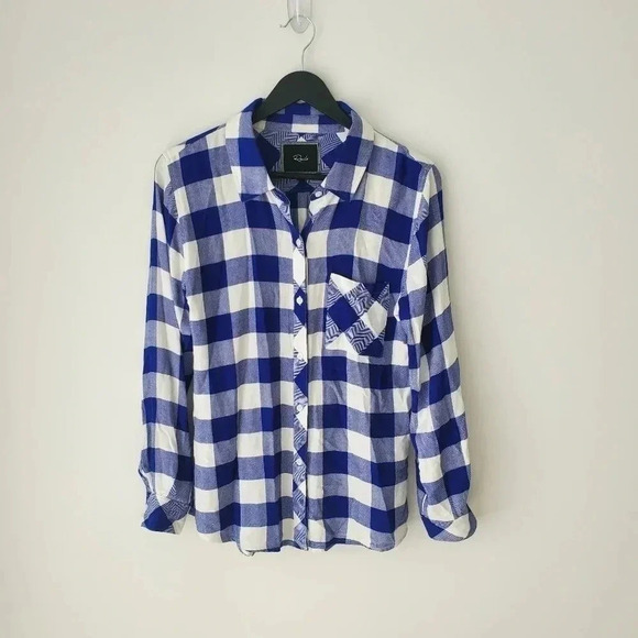 Rails Hunter Size S Button Front Collared Blouse Blue White Buffalo Che… - Picture 2 of 9